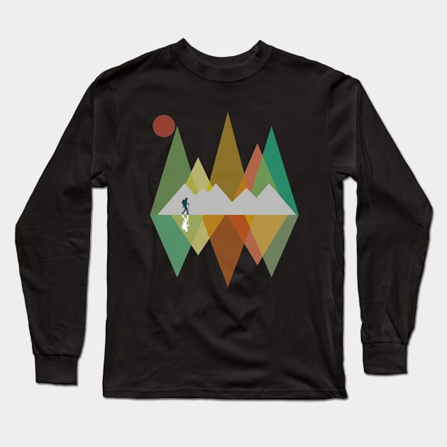 Hiking - Hiker In The Mountains Long Sleeve T-Shirt by Kudostees